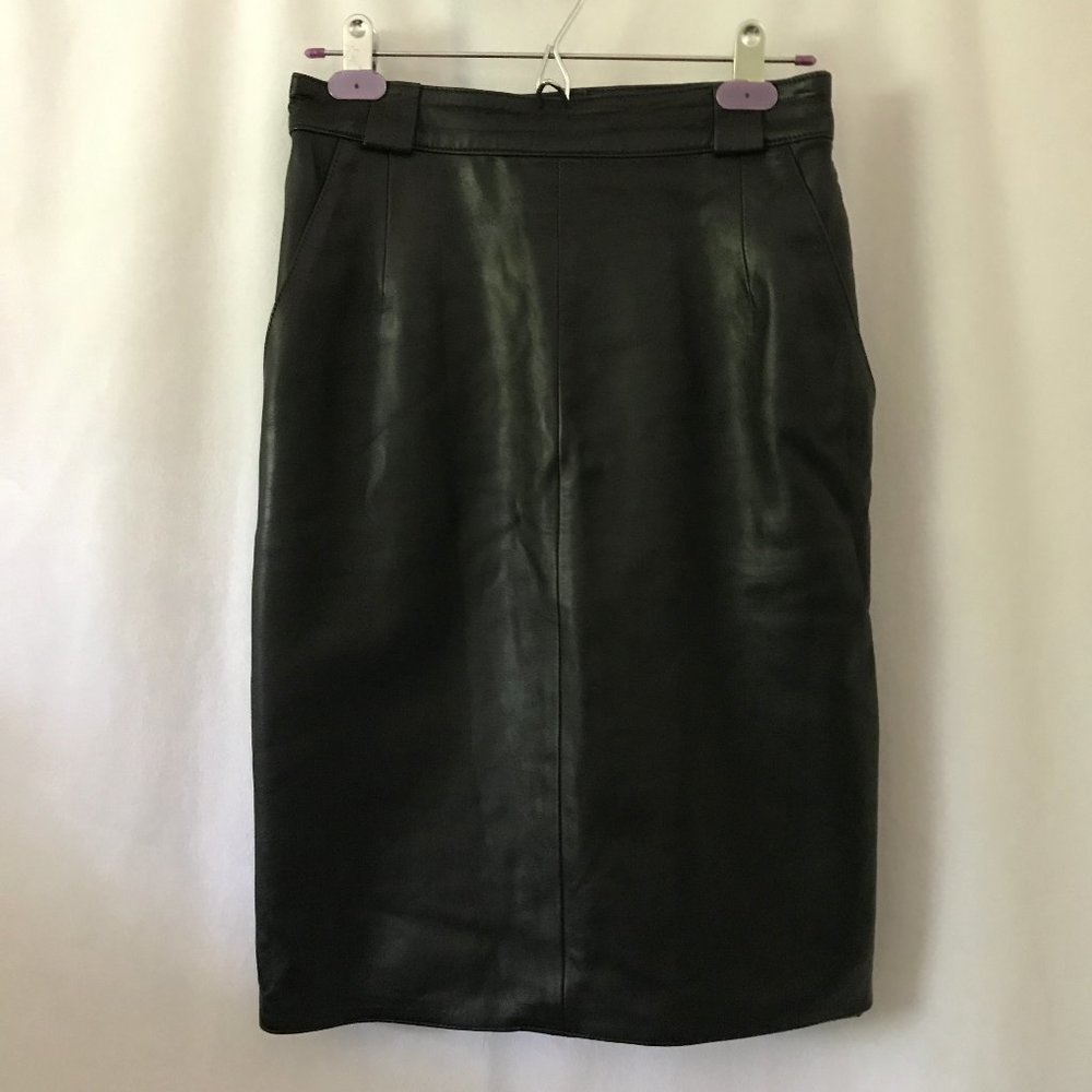 Mondi Black Leather Pencil Skirt
